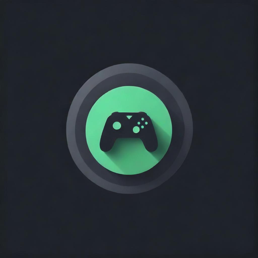 Craft a distinct gaming logo featuring a 3D, radiant green 'V' encased in a painted circle, standing out against a striking black backdrop.