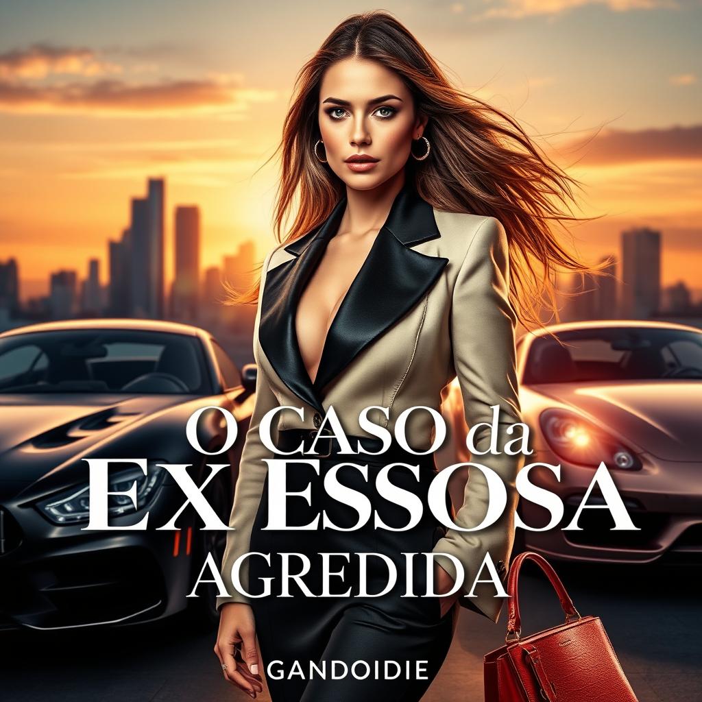 A stylish and glamorous cinema banner designed for Instagram, titled "O Caso da Ex Esposa Agredida"