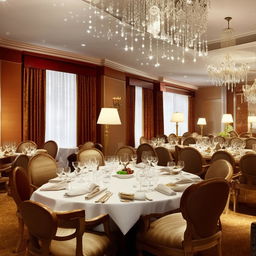 A luxury, classy, premium dining room with opulent furniture and elegant decor.