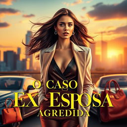 A stylish and glamorous cinema banner designed for Instagram, titled "O Caso da Ex Esposa Agredida"