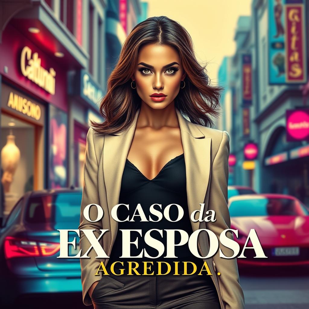 A cinema banner featuring a glamorous, stylish young woman embodying a modern 'patricinha' aesthetic, standing confidently with a fierce expression