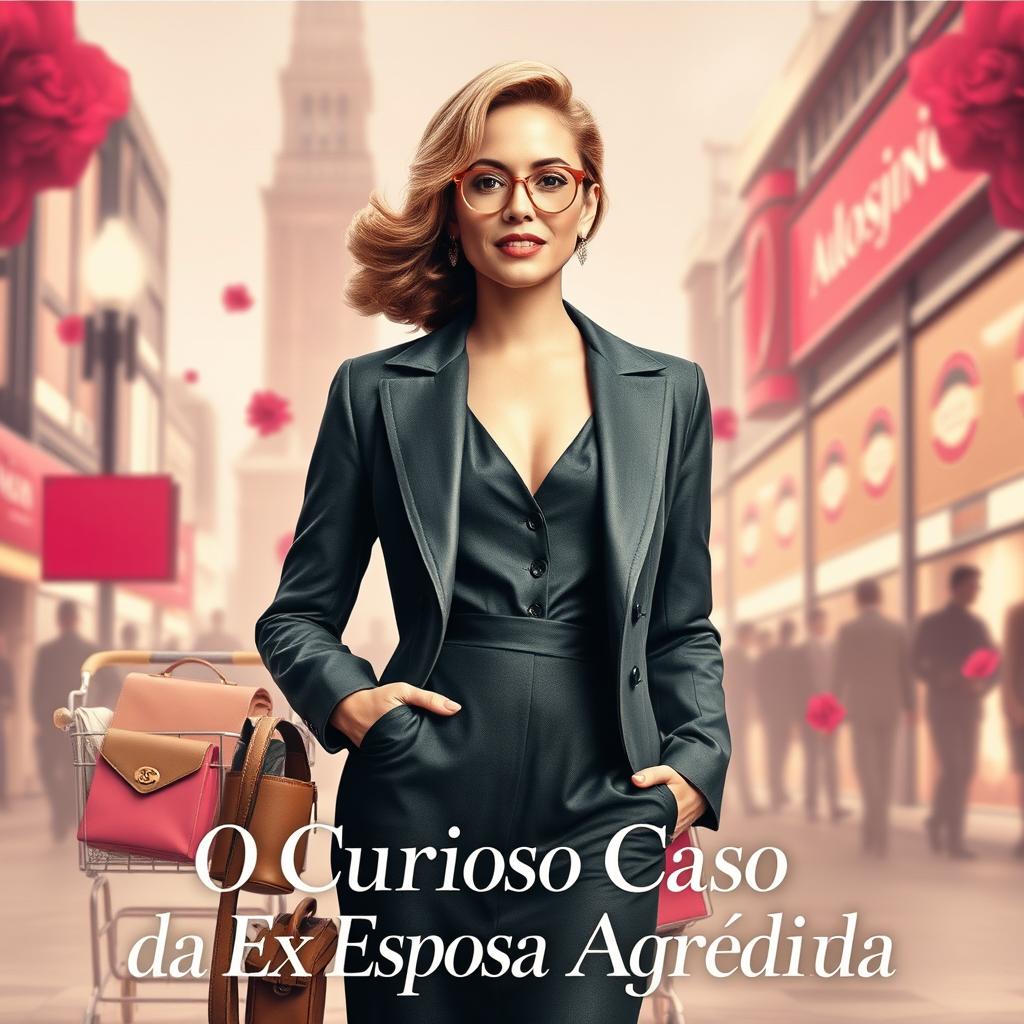 Um banner de cinema chamativo com o título do filme "O Curioso Caso da Ex Esposa Agredida" em destaque