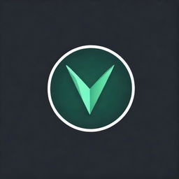 Create a dynamic gaming logo showcasing a 3D green 'V' enclosed in a painterly circle, revealing a stark contrast on a solid black background.