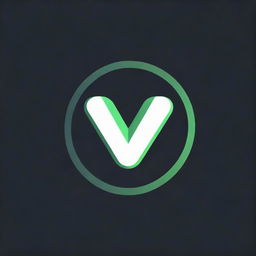 Illustrate a bold gaming logo featuring a 3D vibrant green 'V' embedded within a painted circle, all presented against a profound black background.