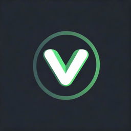 Illustrate a bold gaming logo featuring a 3D vibrant green 'V' embedded within a painted circle, all presented against a profound black background.