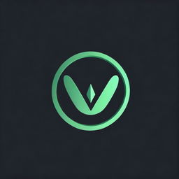 Illustrate a bold gaming logo featuring a 3D vibrant green 'V' embedded within a painted circle, all presented against a profound black background.