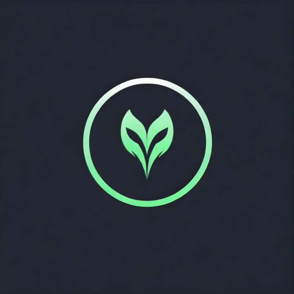 Design a captivating gaming logo, with a 3D, luminous green 'V' set inside a painted circle, contrasting against a deep black background.