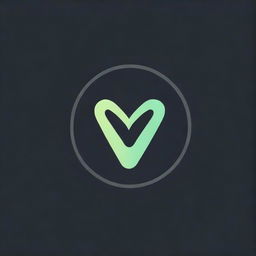 Design a captivating gaming logo, with a 3D, luminous green 'V' set inside a painted circle, contrasting against a deep black background.