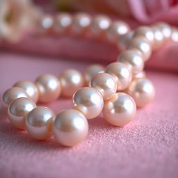 A close-up, beautifully detailed image of a string of pearls, showcasing the lustrous finish and intricate textures of each pearl