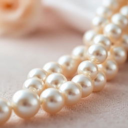 A close-up, beautifully detailed image of a string of pearls, showcasing the lustrous finish and intricate textures of each pearl