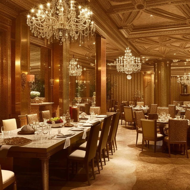 A luxury, classy, premium dining room with opulent furniture and elegant decor.