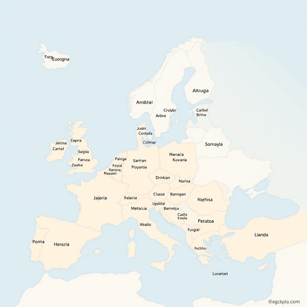 Um mapa mental simples da Europa, apresentando somente os nomes dos países em português, organizados de maneira clara e concisa