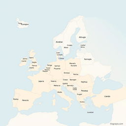 Um mapa mental simples da Europa, apresentando somente os nomes dos países em português, organizados de maneira clara e concisa