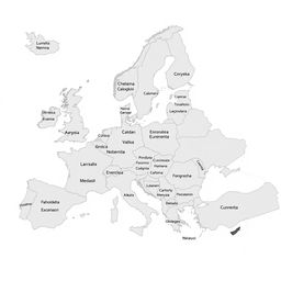 Um mapa mental simples da Europa, apresentando somente os nomes dos países em português, organizados de maneira clara e concisa