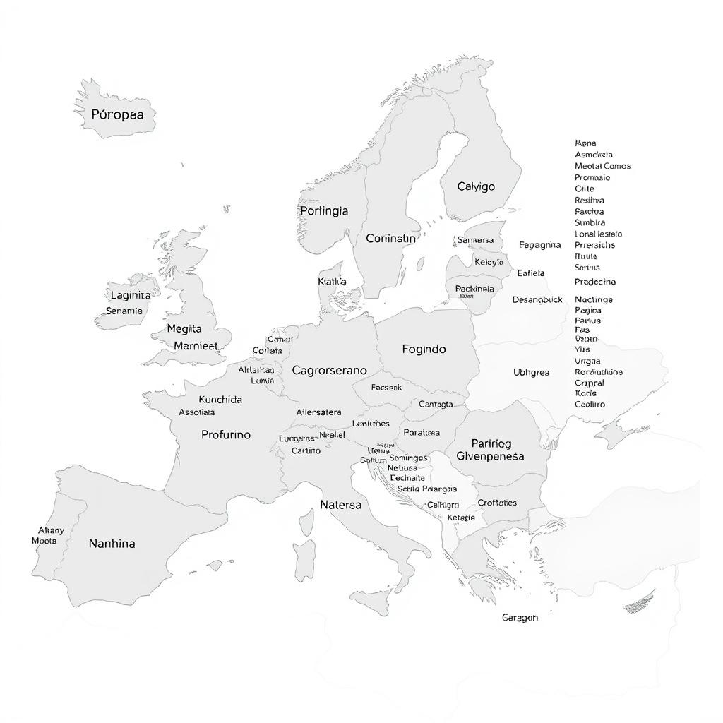 Um mapa mental simples da Europa, apresentando somente os nomes dos países em português, organizados de maneira clara e concisa