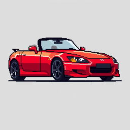 A pixel art representation of a Honda S2000, showcasing its distinctive design features such as the sleek long hood, sporty front grille, and stylish rear