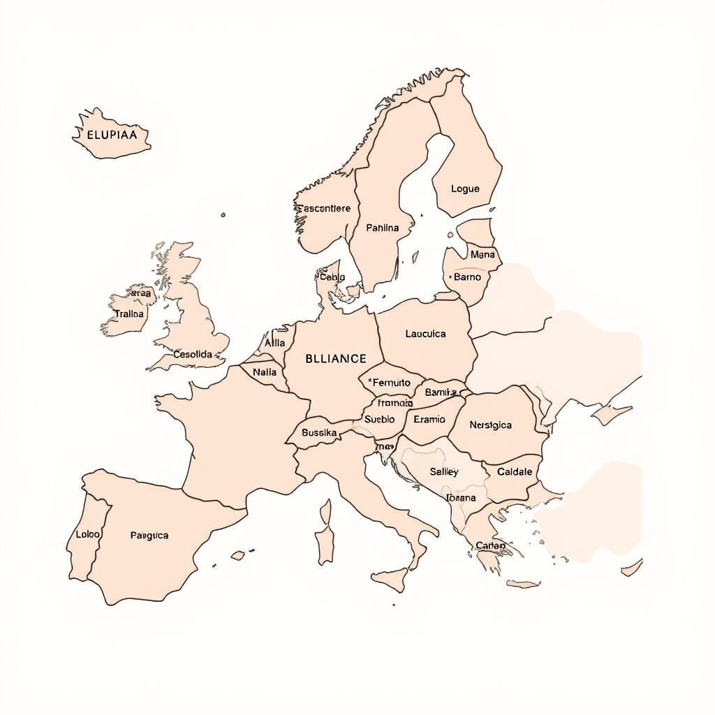 Um mapa mental simples e textual da Europa, apresentando apenas os nomes dos países em português, organizados de maneira clara e concisa