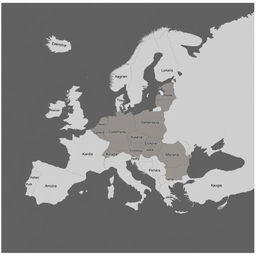 Um mapa mental simples e textual da Europa, apresentando apenas os nomes dos países em português, organizados de maneira clara e concisa