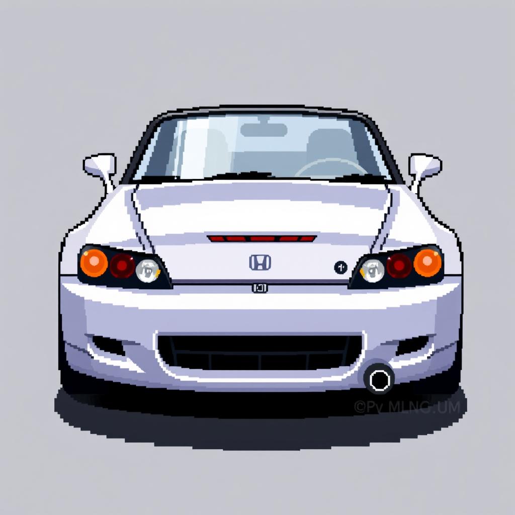 A pixel art depiction of a Honda S2000, emphasizing its iconic features such as the elongated front hood, sleek silhouette, and distinctive rear taillights