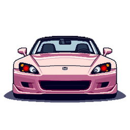 A pixel art depiction of a Honda S2000, emphasizing its iconic features such as the elongated front hood, sleek silhouette, and distinctive rear taillights
