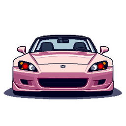 A pixel art depiction of a Honda S2000, emphasizing its iconic features such as the elongated front hood, sleek silhouette, and distinctive rear taillights