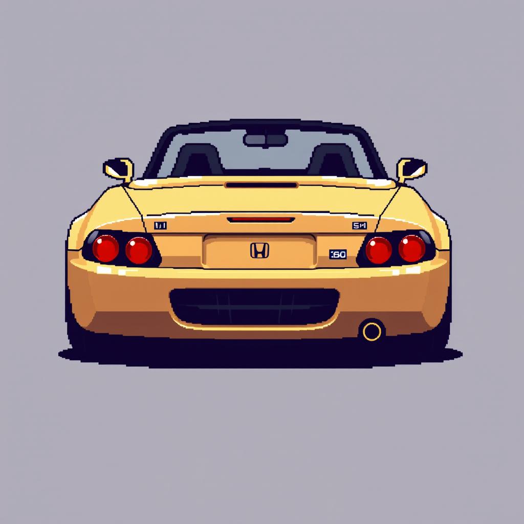 A pixel art depiction of a Honda S2000, emphasizing its iconic features such as the elongated front hood, sleek silhouette, and distinctive rear taillights