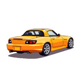 A pixel art illustration of a Honda S2000 viewed from a side angle, capturing its iconic features such as the long hood, sleek profile, and sporty rear