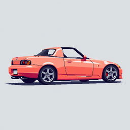 A pixel art illustration of a Honda S2000 viewed from a side angle, capturing its iconic features such as the long hood, sleek profile, and sporty rear