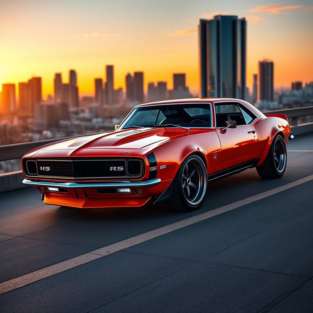 A 1968 Chevrolet Camaro RS redesigned as an exotic supercar, featuring a sleek, futuristic custom hood that merges avant-garde elements reminiscent of modern BMW designs