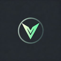 Create a striking gaming logo, featuring a 3D radiant green 'V' centered within a painted circle, all against a stark black backdrop.