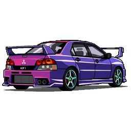 A pixel art representation of a 2006 Mitsubishi Lancer Evolution IX, illustrated from a side angle to emphasize its dynamic design and sporty features