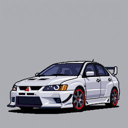 A pixel art representation of a 2006 Mitsubishi Lancer Evolution IX, illustrated from a side angle to emphasize its dynamic design and sporty features