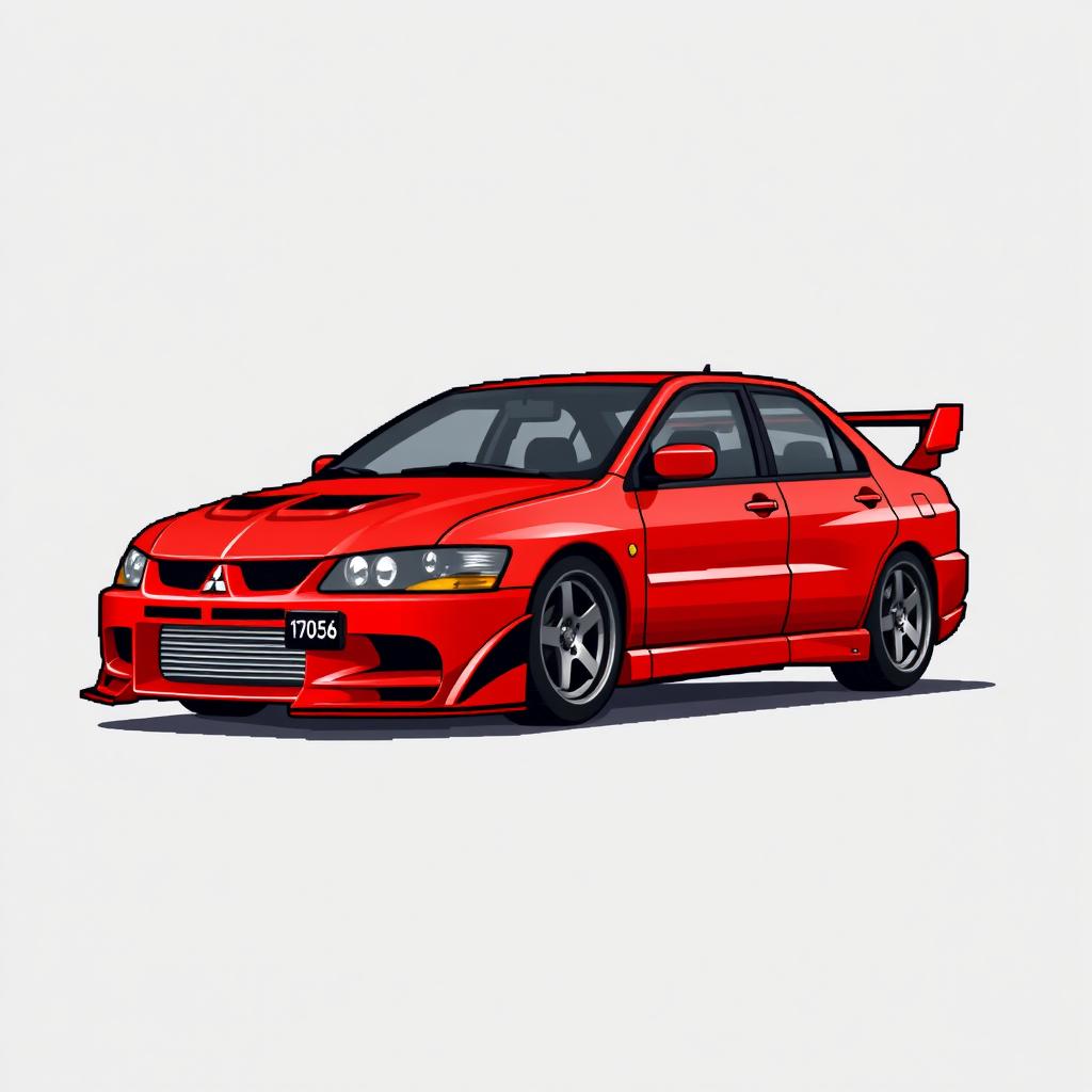 A pixel art depiction of a red 2006 Mitsubishi Lancer Evolution IX, inspired by its appearance in 'Tokyo Drift'