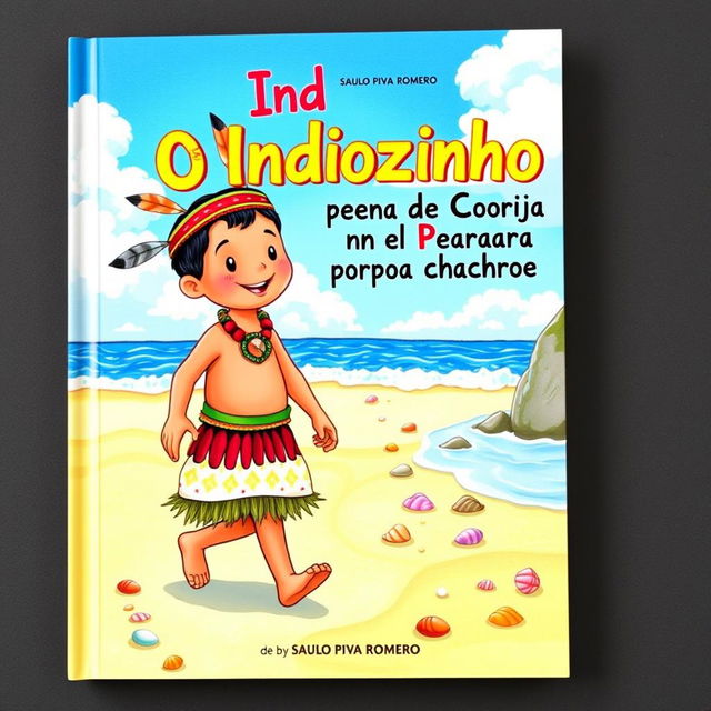 A colorful children's book cover titled 'O Indiozinho Pena de Coruja na Terra da Pedra que Chora' by Saulo Piva Romero