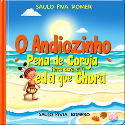 A colorful children's book cover titled 'O Índiozinho Pena de Coruja na Terra da Pedra que Chora' by Saulo Piva Romero