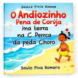 A colorful children's book cover titled 'O Índiozinho Pena de Coruja na Terra da Pedra que Chora' by Saulo Piva Romero