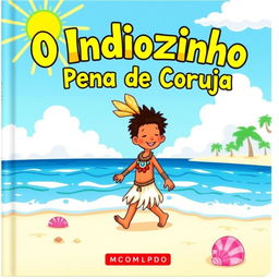 A colorful and whimsical children's book cover for 'O Indiozinho Pena de Coruja'