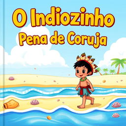 A colorful and whimsical children's book cover for 'O Indiozinho Pena de Coruja'