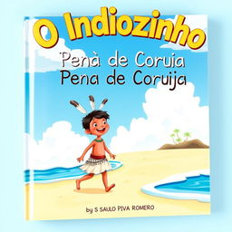 A charming book cover for a children's story titled 'O Indiozinho Pena de Coruja' by Saulo Piva Romero