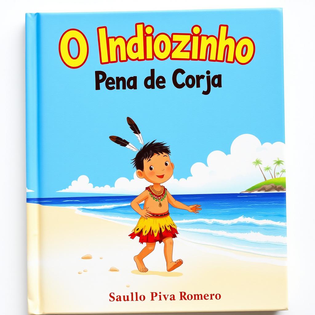 A charming book cover for a children's story titled 'O Indiozinho Pena de Coruja' by Saulo Piva Romero