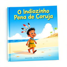 A charming book cover for a children's story titled 'O Indiozinho Pena de Coruja' by Saulo Piva Romero