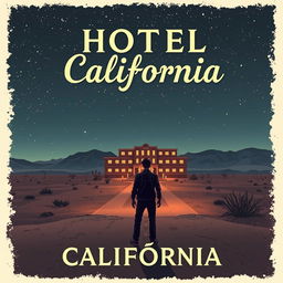 A captivating eBook cover illustration inspired by the essence of the story 'Hotel California'