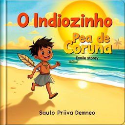 A vibrant book cover for a children's story titled "O Indiozinho Pena de Coruja" by Saulo Piva Romero