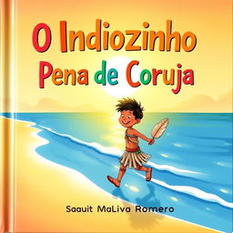 A vibrant book cover for a children's story titled "O Indiozinho Pena de Coruja" by Saulo Piva Romero