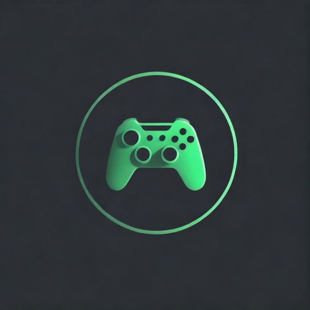 Create a striking gaming logo with a 3D, vibrant green 'V' enclosed in a painted circle, contrasted against a deep black background.