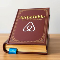 An encyclopedic book titled 'AirBnBible: The most thorough guide for hosts new to pro', designed to resemble a traditional Bible with the Airbnb logo prominently displayed on the cover