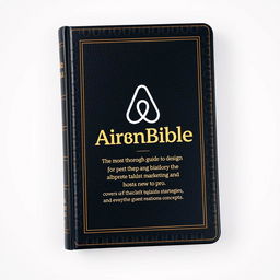 An encyclopedic book titled 'AirBnBible: The most thorough guide for hosts new to pro', meticulously designed to resemble a traditional Bible, featuring the Airbnb logo prominently displayed on the cover