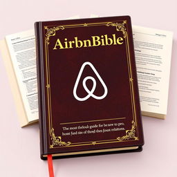 An encyclopedic book titled 'AirBnBible: The most thorough guide for hosts new to pro', uniquely designed to resemble a traditional Bible