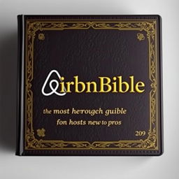 A front-on shot of a book cover titled 'AirBnBible: The most thorough guide for hosts new to pro', designed to mimic a classic Bible