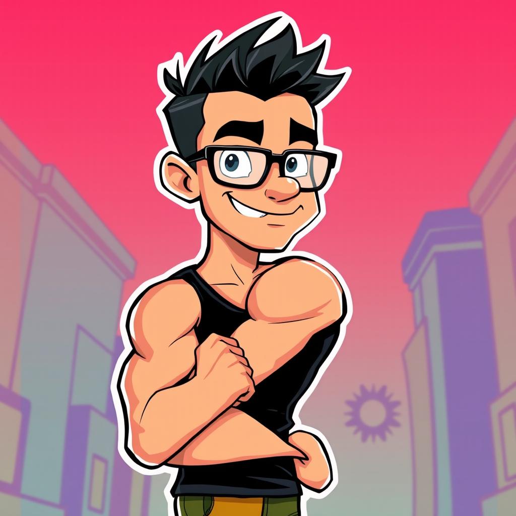 A retro Cuphead style illustration featuring a muscular Brazilian male, confidently posing